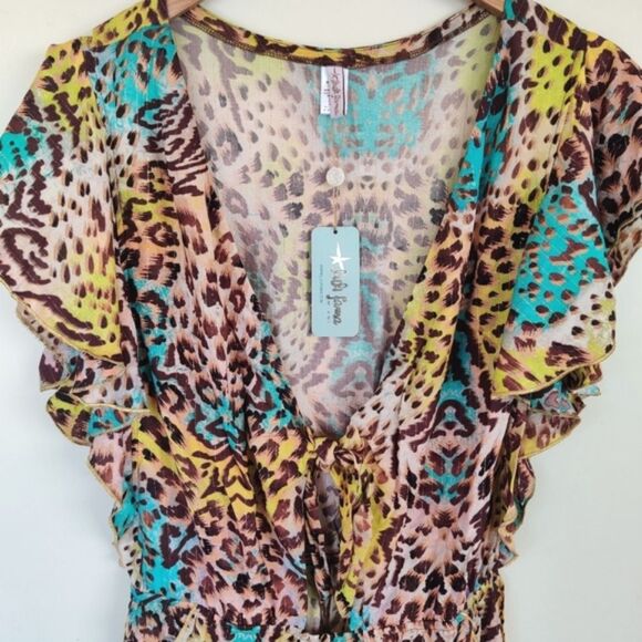 Luli Fama Diosa Salvaje Front Knot Romper Size Large NWT - Picture 4 of 15